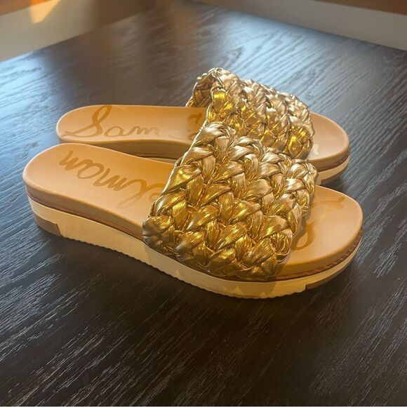Sam Edelman Ainslie Gold Metallic Braided Slide Sandal 5.5M - Picture 1 of 7